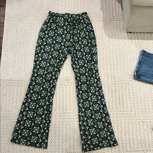 Anthropologie Maeve Green and Black Patterned Pants